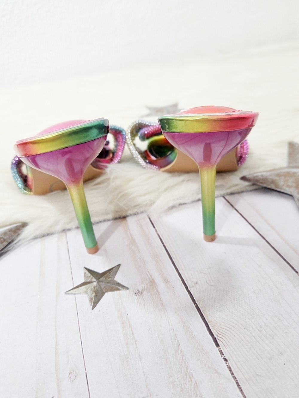 Cape Robbin Flynn rainbow rhinestone heels square toe stiletto women's size 7 - Picture 6 of 8